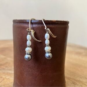 Vintage Pearl Stack Pendant Dangle Earrings